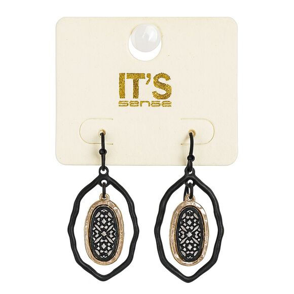 It's Sense Gold Tone Metal Layered Oval Drop Fashion Earrings Lace Pattern New - Picture 1 of 6